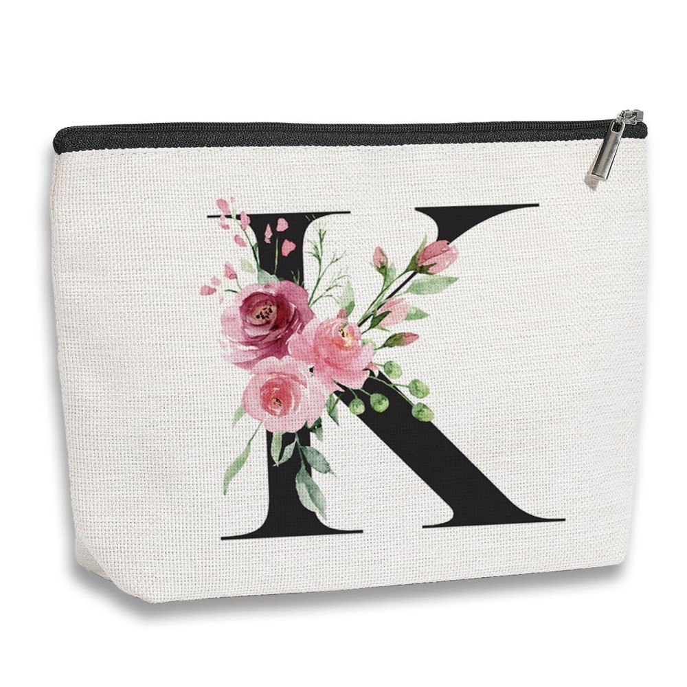 KDXPBZ Initial Makeup Bag - Personalized Cosmetic Bag for Women, Bridesmaid & - Letter K