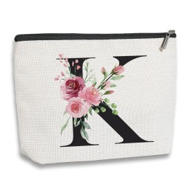 KDXPBZ Initial Makeup Bag - Personalized Cosmetic Bag for Women, Bridesmaid & - Letter K