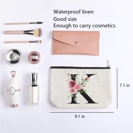 KDXPBZ Initial Makeup Bag - Personalized Cosmetic Bag for Women, Bridesmaid & - Letter K