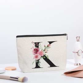KDXPBZ Initial Makeup Bag - Personalized Cosmetic Bag for Women, Bridesmaid & - Letter K
