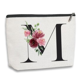 KDXPBZ Initial Makeup Bag - Personalized Gifts for Women, Bridesmaid & Birthday Gifts, Bride & Best Friend Cosmetic Bag (Letter M)