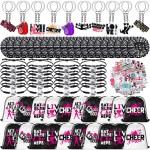 Huhumy 130 Pcs Cheerleader Gifts Cheerleader Party Favors Include 20 Cheerleading Bags, 20 Cheer Keychain, 20 Cheer Bracelets, 20 Hair Ties and 50 Cheerleader Stickers for Women Team Teammates