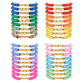 Asivsa 36 Pcs Preppy Friendship Bracelets for Teen Girls Heishi Cute Clay Beads Bracelets Bulk Colorful Heart Star Crown Friendship Surfer Bracelets Things Jewelry Gifts for Girls