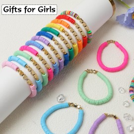 Asivsa 36 Pcs Preppy Friendship Bracelets for Teen Girls Heishi Cute Clay Beads Bracelets Bulk Colorful Heart Star Crown Friendship Surfer Bracelets Things Jewelry Gifts for Girls