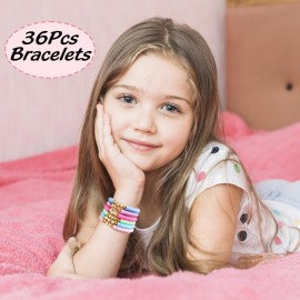 Asivsa 36 Pcs Preppy Friendship Bracelets for Teen Girls Heishi Cute Clay Beads Bracelets Bulk Colorful Heart Star Crown Friendship Surfer Bracelets Things Jewelry Gifts for Girls