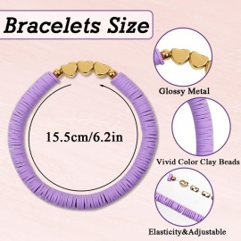 Asivsa 36 Pcs Preppy Friendship Bracelets for Teen Girls Heishi Cute Clay Beads Bracelets Bulk Colorful Heart Star Crown Friendship Surfer Bracelets Things Jewelry Gifts for Girls