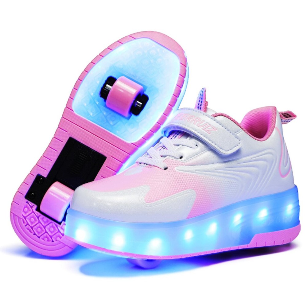 GIMKOUNN Roller Shoes with Wheels - LED Light Up Skates for Kids & Teens, Size 11.5 Pink