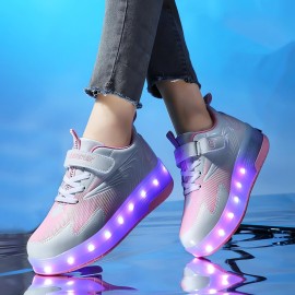 GIMKOUNN Roller Shoes with Wheels - LED Light Up Skates for Kids & Teens, Size 11.5 Pink