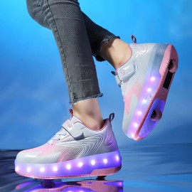 GIMKOUNN Roller Shoes with Wheels - LED Light Up Skates for Kids & Teens, Size 11.5 Pink