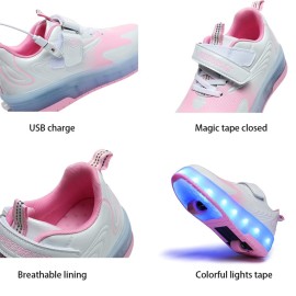 GIMKOUNN Roller Shoes with Wheels - LED Light Up Skates for Kids & Teens, Size 11.5 Pink