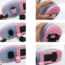 GIMKOUNN Roller Shoes with Wheels - LED Light Up Skates for Kids & Teens, Size 11.5 Pink
