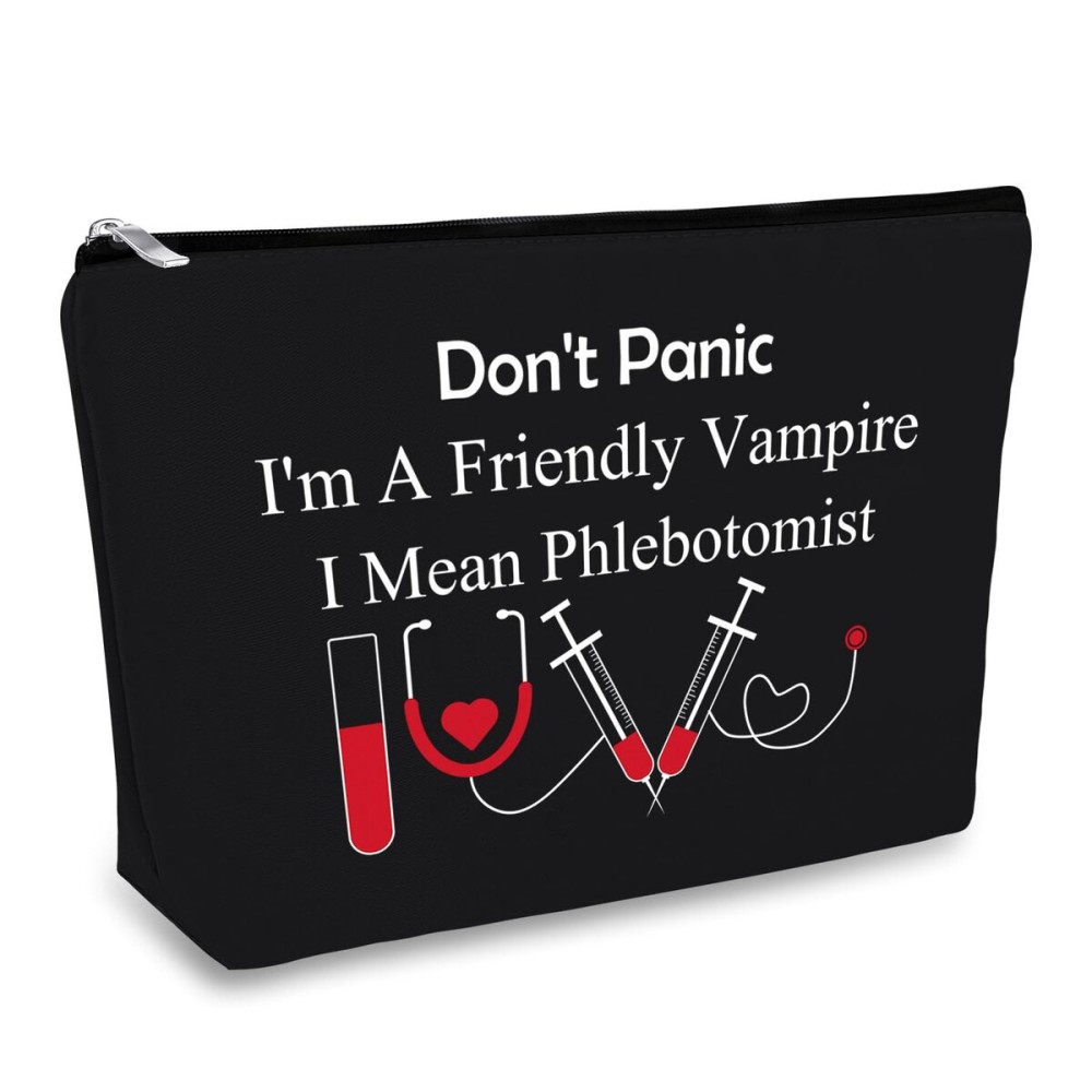 Phlebotomist Gifts for Women Makeup Bag Funny Nurses Phlebotomy Technician Graduation Gifts Black Cosmetic Bag Phlebotomist Appreciation Present Nurses Day Birthday Present Travel Zipper Pouch