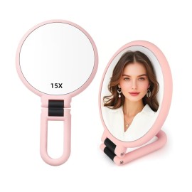 Stianiiie 1X 15X Handheld Mirror with Handle for Travel Magnifying Mirror, Rotation Adjustable Handle, Double Sided Folding, Mirror for Women for Eyes Makeup Travel Table Desk Shaving