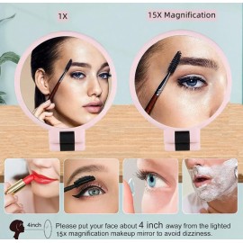 Stianiiie 1X 15X Handheld Mirror with Handle for Travel Magnifying Mirror, Rotation Adjustable Handle, Double Sided Folding, Mirror for Women for Eyes Makeup Travel Table Desk Shaving