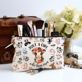 jepuyaya Cows Print Makeup Bag Gifts for Women,Cows Cosmetic Bag for Girls,Best Gifts for Cows Lovers,Just A Girl Who Loves Cows,Cows Lovers Christmas Birthday Gifts 6JM243