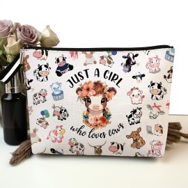 jepuyaya Cows Print Makeup Bag Gifts for Women,Cows Cosmetic Bag for Girls,Best Gifts for Cows Lovers,Just A Girl Who Loves Cows,Cows Lovers Christmas Birthday Gifts 6JM243