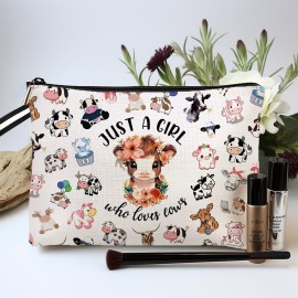 jepuyaya Cows Print Makeup Bag Gifts for Women,Cows Cosmetic Bag for Girls,Best Gifts for Cows Lovers,Just A Girl Who Loves Cows,Cows Lovers Christmas Birthday Gifts 6JM243