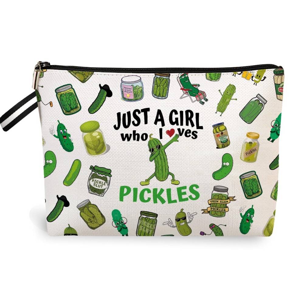 jepuyaya Pickle Cosmetic Bag Funny Gift for Girl Women Makeup Bag, Just A Girl Who Loves Pickles, Pickles Zipper Pouch Bag for Christmas Birthday Gifts6JM244 jepuyaya Pickle Cosmetic Bag Funny Gift for Girl Women Makeup Bag, Just A Girl Who Loves Pickles, Pickles Zipper Pouch Bag for Christmas Birthday Gifts6JM244