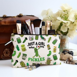 jepuyaya Pickle Cosmetic Bag Funny Gift for Girl Women Makeup Bag, Just A Girl Who Loves Pickles, Pickles Zipper Pouch Bag for Christmas Birthday Gifts6JM244 jepuyaya Pickle Cosmetic Bag Funny Gift for Girl Women Makeup Bag, Just A Girl Who Loves Pickles, Pickles Zipper Pouch Bag for Christmas Birthday Gifts6JM244