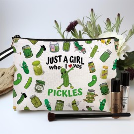jepuyaya Pickle Cosmetic Bag Funny Gift for Girl Women Makeup Bag, Just A Girl Who Loves Pickles, Pickles Zipper Pouch Bag for Christmas Birthday Gifts6JM244 jepuyaya Pickle Cosmetic Bag Funny Gift for Girl Women Makeup Bag, Just A Girl Who Loves Pickles, Pickles Zipper Pouch Bag for Christmas Birthday Gifts6JM244