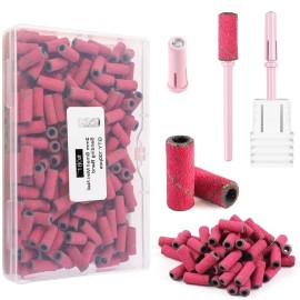 heemeei Small Sanding Bands for Nail Drill, 100Pcs Mini Sanding Bands 180 Medium Grits with Upgrade Design 3.1mm Mandrel Bits for Acrylic Nails Gel Manicures and Pedicure (Pink)