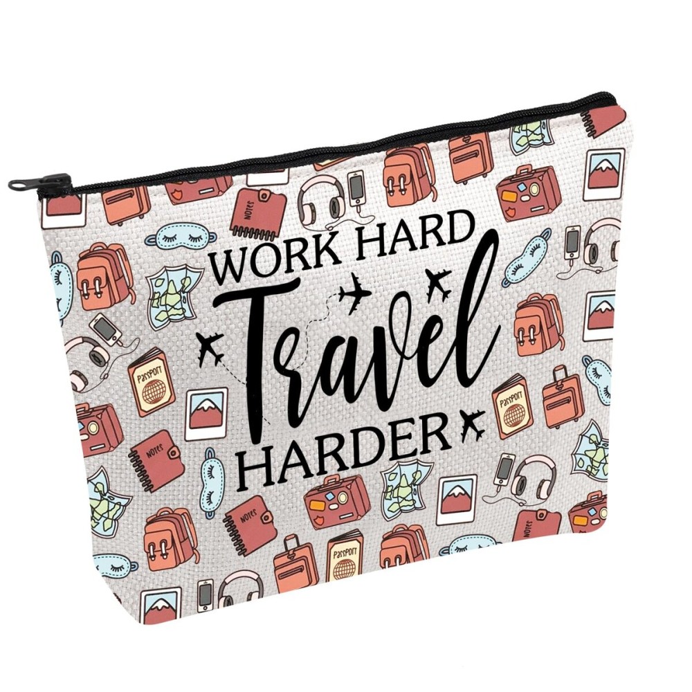 PWHAOO World Travelers Merchandise Work Hard Travel Harder Cosmetic Bag Work Travel Gift Travel Lover Gift (WORK HARD B) PWHAOO World Travelers Merchandise Work Hard Travel Harder Cosmetic Bag Work Travel Gift Travel Lover Gift (WORK HARD B)
