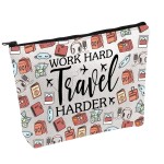 PWHAOO World Travelers Merchandise Work Hard Travel Harder Cosmetic Bag Work Travel Gift Travel Lover Gift (WORK HARD B)