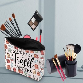 PWHAOO World Travelers Merchandise Work Hard Travel Harder Cosmetic Bag Work Travel Gift Travel Lover Gift (WORK HARD B) PWHAOO World Travelers Merchandise Work Hard Travel Harder Cosmetic Bag Work Travel Gift Travel Lover Gift (WORK HARD B)