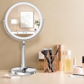 9 Large Make up Vanity Mirror with Lights Chrome Two Way Mirror 1x/10x Magnifying Mirror with Light and Stand 4000mAh Rechargeable Led Makeup Mirror for Desk Dresser Table