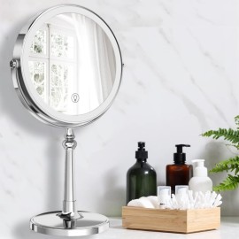 9 Large Make up Vanity Mirror with Lights Chrome Two Way Mirror 1x/10x Magnifying Mirror with Light and Stand 4000mAh Rechargeable Led Makeup Mirror for Desk Dresser Table