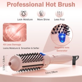 Plavogue Dual Voltage Thermal Curler, 1.5 Inch Round Brush for Curling, Smoothing, Volumizing, Fast Heating for Women All Hair Types with Travel Adapter, Gloves & Clips