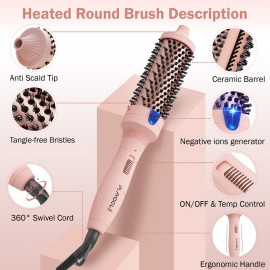 Plavogue Dual Voltage Thermal Curler, 1.5 Inch Round Brush for Curling, Smoothing, Volumizing, Fast Heating for Women All Hair Types with Travel Adapter, Gloves & Clips