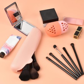Redvigh Silicone Makeup Brush Holder and Beauty Sponge Case, Portable Makeup Travel Case Cosmetic Face Brushes Holder Organizer Bag for Women