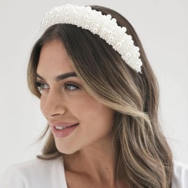 ACO-UINT Pearl Headband for Women, White Faux Pearl Bridal Headband, Padded Wedding Hair Accessory ACO-UINT Pearl Headband for Women, White Faux Pearl Bridal Headband, Padded Wedding Hair Accessory