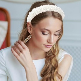 ACO-UINT Pearl Headband for Women, White Faux Pearl Bridal Headband, Padded Wedding Hair Accessory ACO-UINT Pearl Headband for Women, White Faux Pearl Bridal Headband, Padded Wedding Hair Accessory