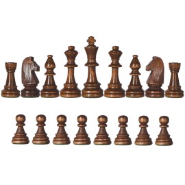 Vamslove Wooden Heavy Weighted Chess Pieces Only-3.8\'\' King-Extra 2 Queens-34 Wood Tournament Chessmen for Chess Set,Velvet Storage Bags Included