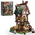 FUNWHOLE Medieval Apothecary Shop Lighting Building-Bricks Set - Compatible with Standard Bricks Medieval Series Collectible Display House 1470 Pcs for Adults and Teen