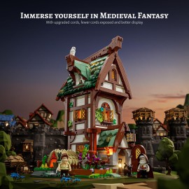 FUNWHOLE Medieval Apothecary Shop Lighting Building-Bricks Set - Compatible with Standard Bricks Medieval Series Collectible Display House 1470 Pcs for Adults and Teen