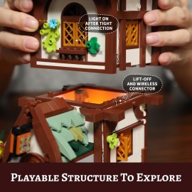 FUNWHOLE Medieval Apothecary Shop Lighting Building-Bricks Set - Compatible with Standard Bricks Medieval Series Collectible Display House 1470 Pcs for Adults and Teen