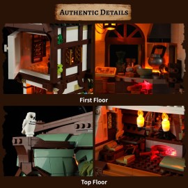 FUNWHOLE Medieval Apothecary Shop Lighting Building-Bricks Set - Compatible with Standard Bricks Medieval Series Collectible Display House 1470 Pcs for Adults and Teen
