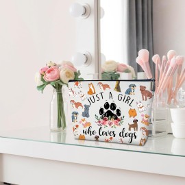 Rizotus Makeup Bag - Just A Girl Who Loves Dogs, Inspirational Gift for Her, BFF, Dog Owner, Sister, Friend, Daughter
