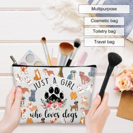 Rizotus Makeup Bag - Just A Girl Who Loves Dogs, Inspirational Gift for Her, BFF, Dog Owner, Sister, Friend, Daughter