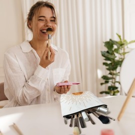 Rizotus Boho Sunset Sunshine Makeup Bag Purse - Sunrise Sun Ray Toiletry Pouch - Gift for Her, Teen, Mom