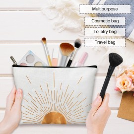 Rizotus Boho Sunset Sunshine Makeup Bag Purse - Sunrise Sun Ray Toiletry Pouch - Gift for Her, Teen, Mom