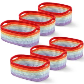 Sawysine 6Pcs Colorful Cotton Rope Laundry Hamper, Portable Storage Basket with Handle for Bathroom, Bedroom, Living Room, 12\'\' x 8\'\' x 6\'\'