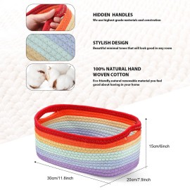 Sawysine 6Pcs Colorful Cotton Rope Laundry Hamper, Portable Storage Basket with Handle for Bathroom, Bedroom, Living Room, 12\'\' x 8\'\' x 6\'\'