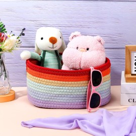 Sawysine 6Pcs Colorful Cotton Rope Laundry Hamper, Portable Storage Basket with Handle for Bathroom, Bedroom, Living Room, 12\'\' x 8\'\' x 6\'\'