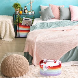 Sawysine 6Pcs Colorful Cotton Rope Laundry Hamper, Portable Storage Basket with Handle for Bathroom, Bedroom, Living Room, 12\'\' x 8\'\' x 6\'\'