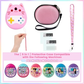Meetikar Carrying Case and Silicone Cover Compatible with Tamagotchi Pix Virtual Pet Game Machine, (5-in-1) Silicone Cover for Tamagotchi Pix, with Finger Lanyard and Screen Protector (Pink)