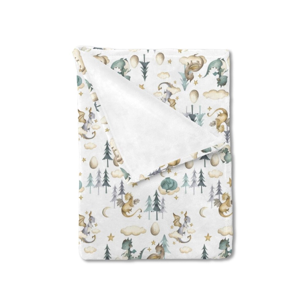 HawSkgFub Cute Dragon Fairy Tale Baby Blanket Boy Shower Gift, Cloud Moon Star Egg Pine Tree Flannel Fleece Nursery Bed Receiving Swaddle, Soft Lightweight Newborn Infant Toddler Crib Bedding 30 x 40